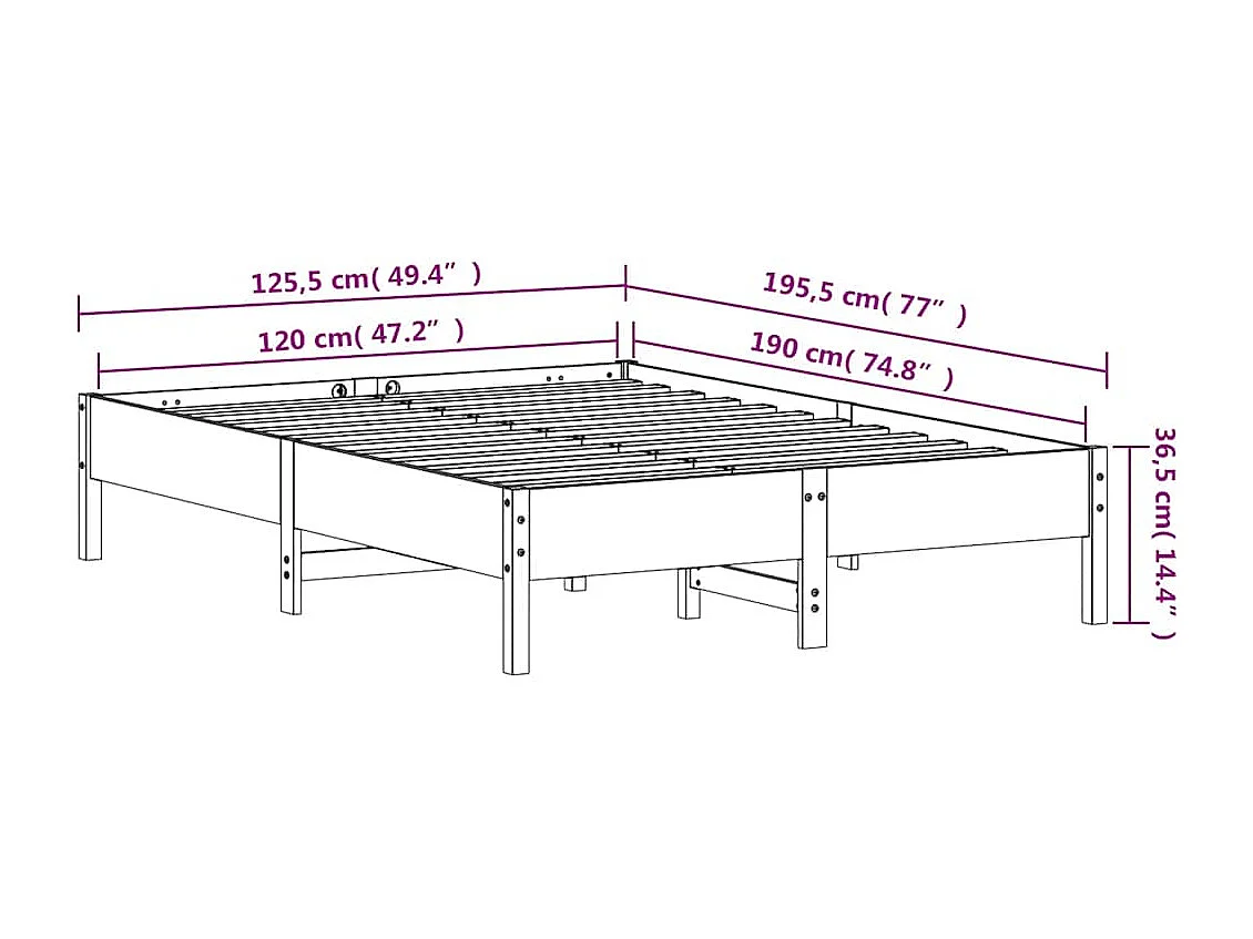 Cadre de lit sans matelas cire marron 120x190cm bois pin massif