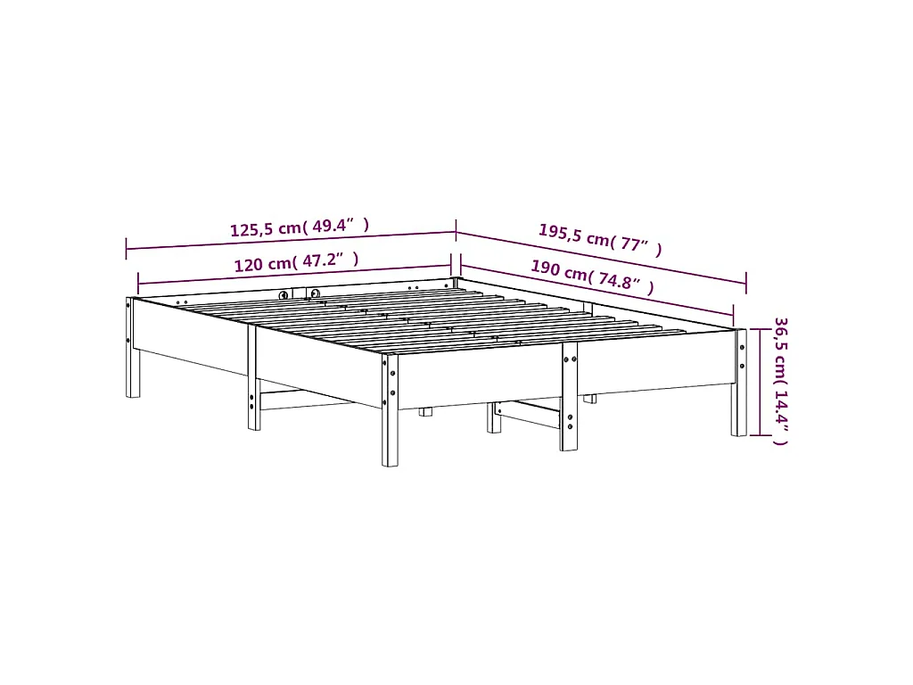 Bedframe zonder matras massief grenenhout wasbruin 120x190 cm