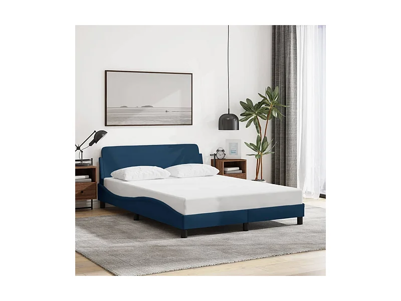 Cadre de lit avec tête de lit Dover bleu 120x200cm tissu