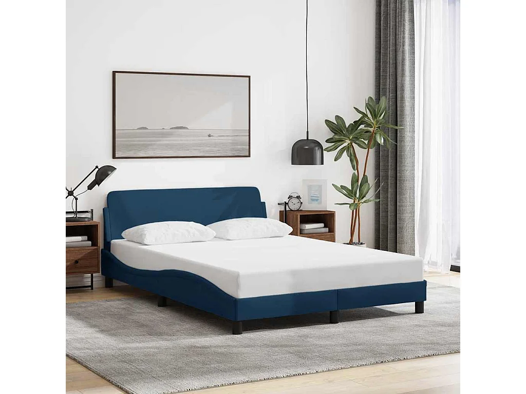 Cadre de lit avec tête de lit Dover bleu 120x200cm tissu