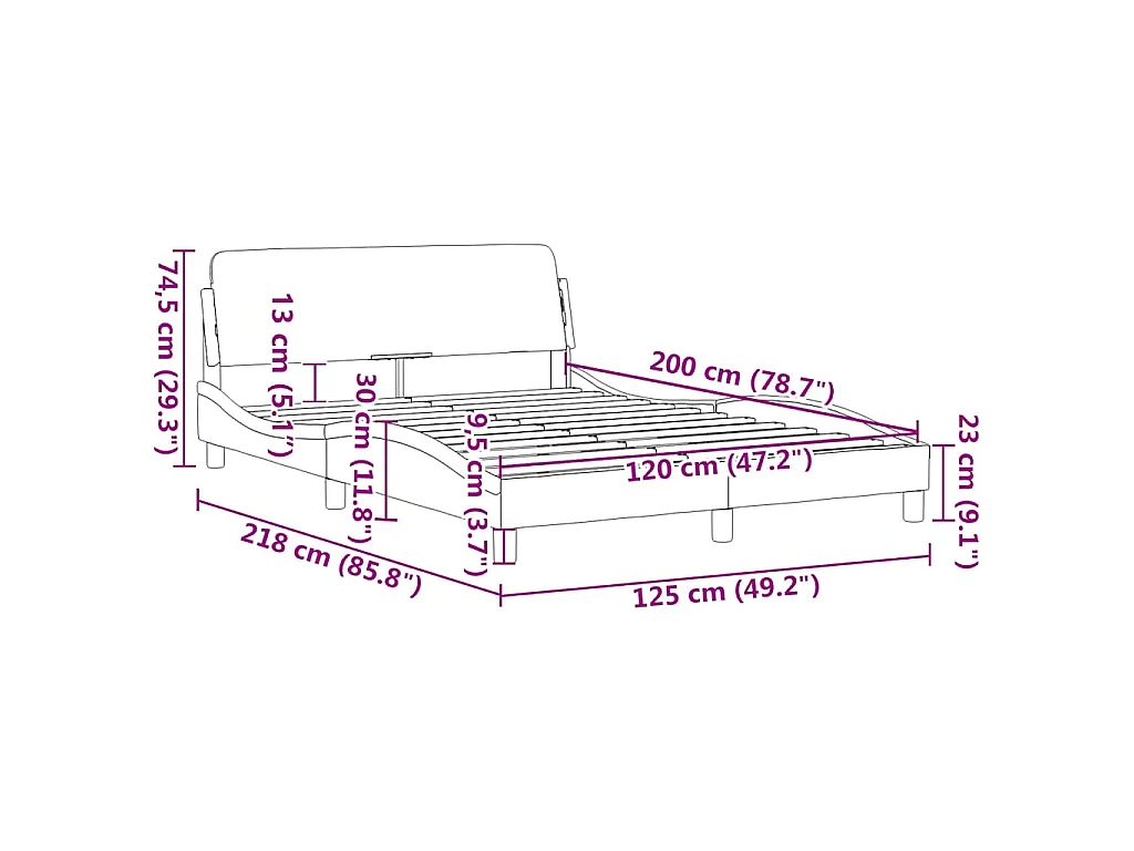 Cadre de lit avec tête de lit Dover bleu 120x200cm tissu