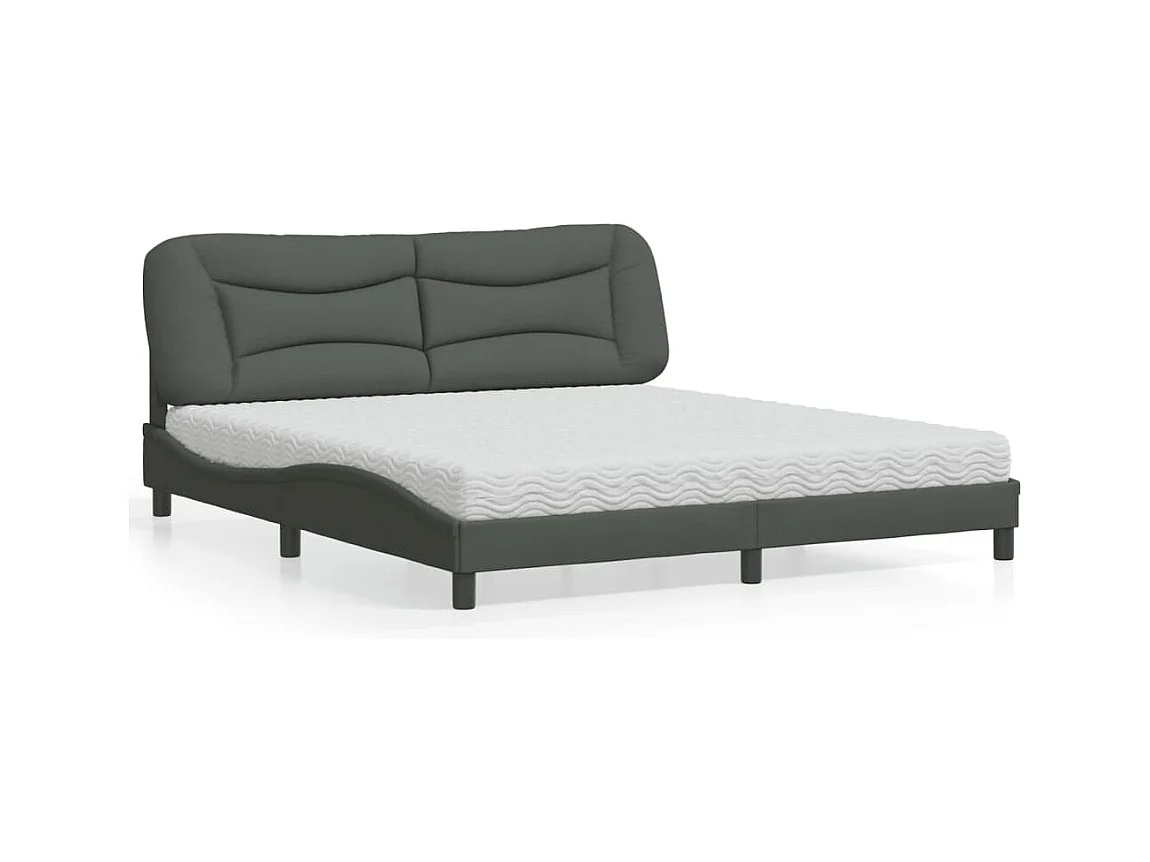 Lit avec matelas gris foncé 180x200 cm tissu