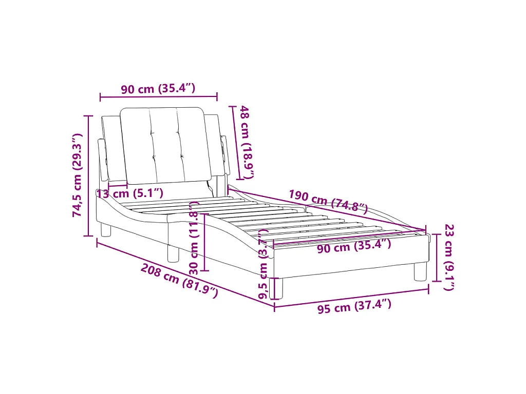 Estrutura de cama com LED sem colchão Zadar 90x190cm branco