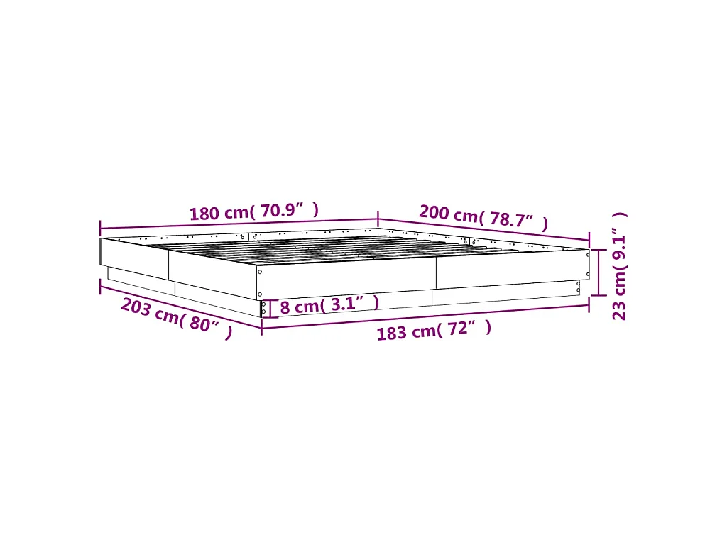 Bedframe met LED-verlichting sonoma eikenkleurig 180x200 cm