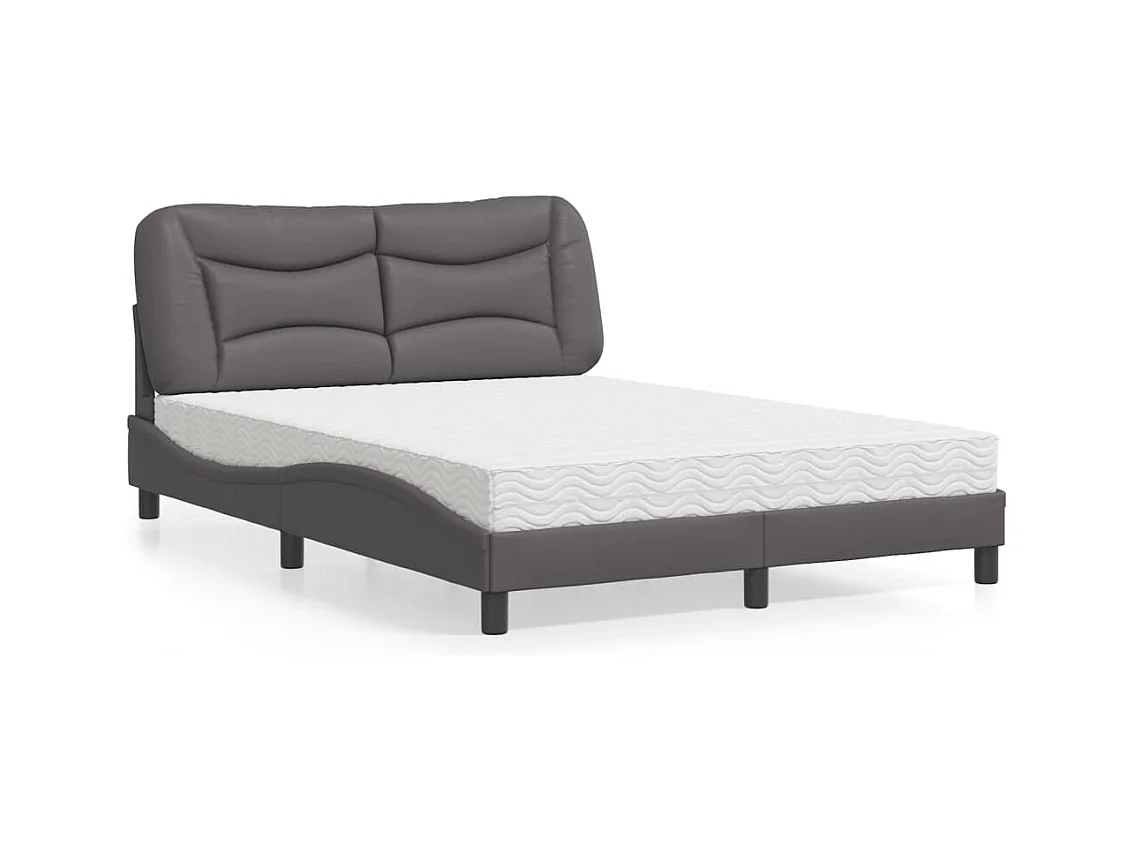 Letto con Materasso Grigio 140x200 cm in Similpelle