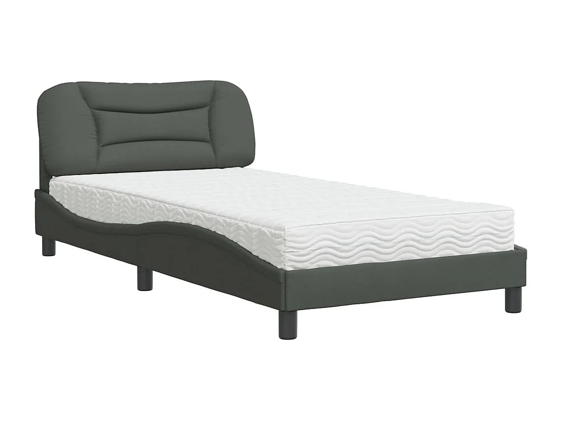 Lit avec matelas Hvar gris foncé 100x200 cm tissu