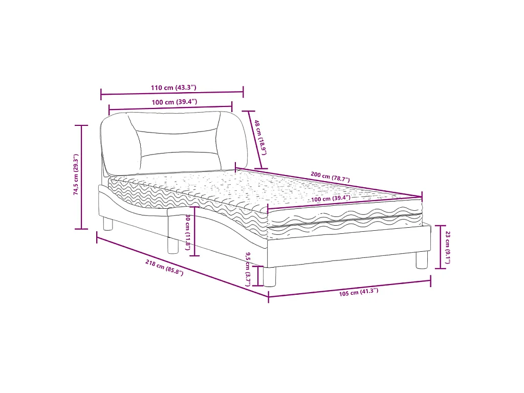 Bett mit Matratze "Hvar" Dunkelgrau 100x200 cm Stoff