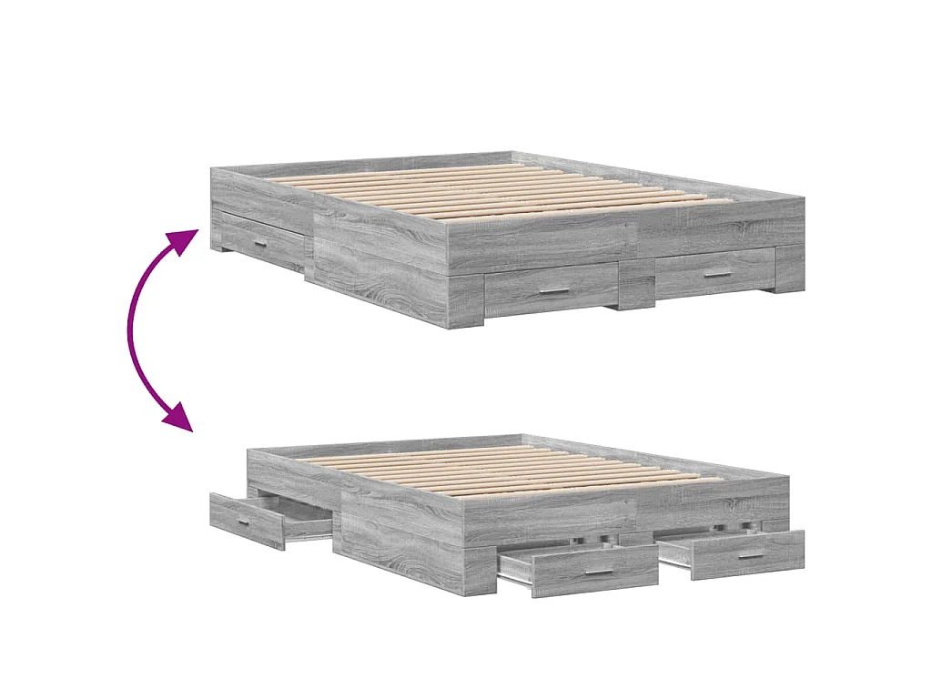 Cadre de lit avec tiroirs sans matelas sonoma gris 120x200 cm