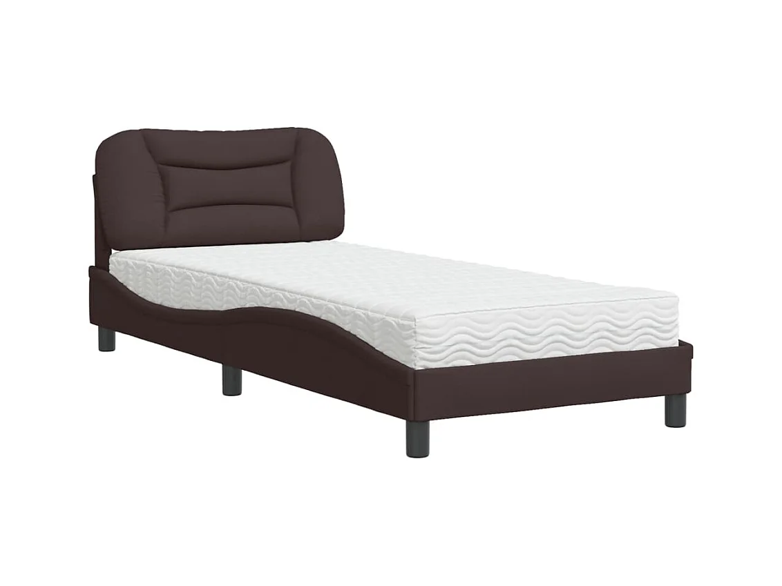 Lit avec matelas marron foncé 90x190 cm tissu
