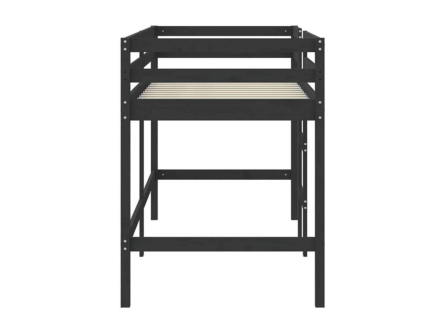 Letto Soppalco con Scala Bambini Nero 90x190 cm Massello Pino