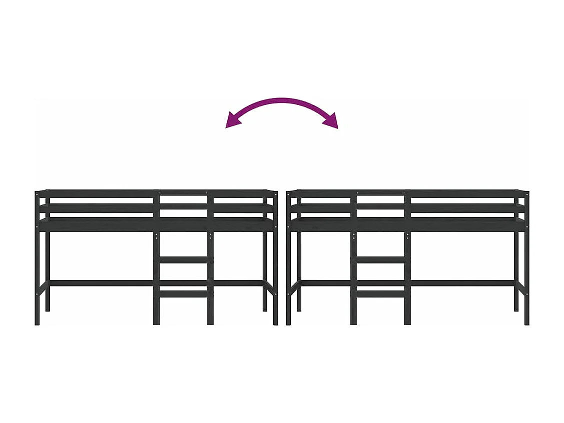 Letto Soppalco con Scala Bambini Nero 90x190 cm Massello Pino