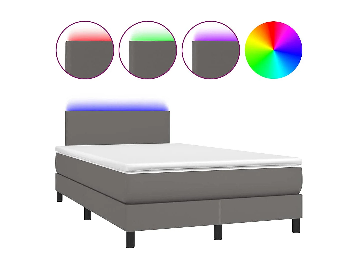 Sommier à lattes de lit matelas LED gris 120x190 cm similicuir
