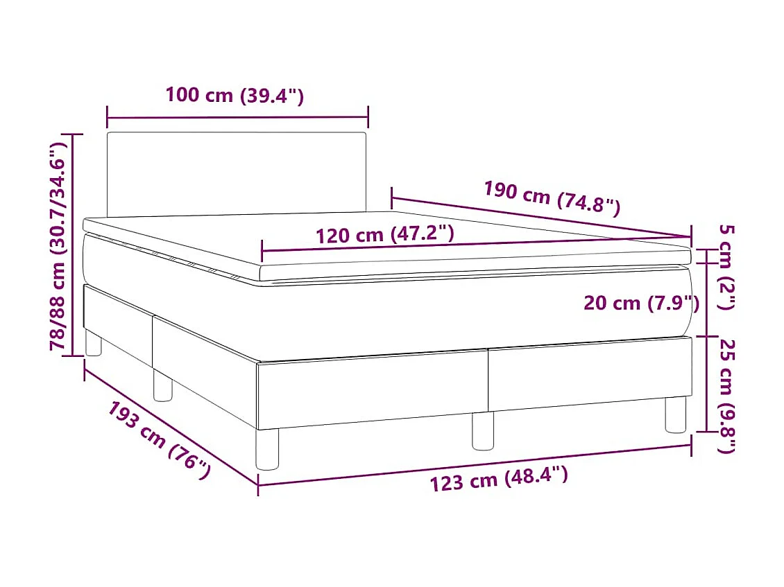 Sommier à lattes de lit matelas LED gris 120x190 cm similicuir