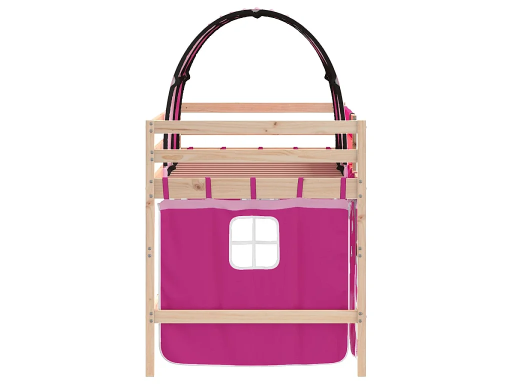 Letto a Soppalco con Tunnel Bambini Rosa 90x190cm Massello Pino