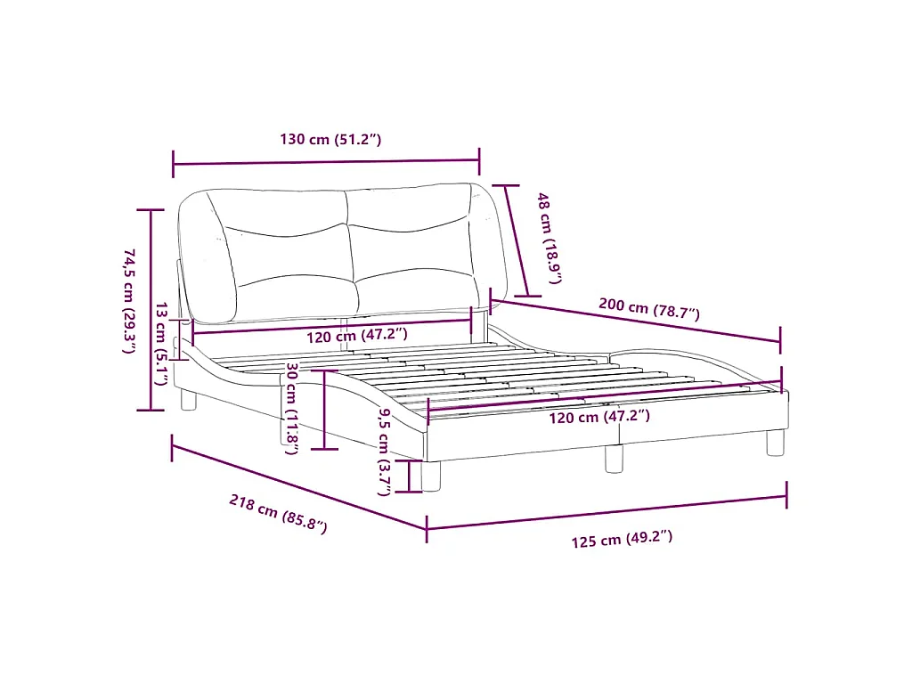 Cadre de lit sans matelas Hvar noir 120x200 cm tissu