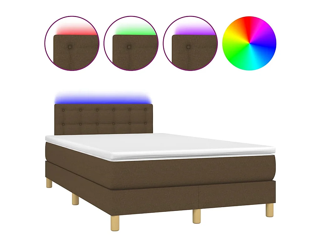 Sommier à lattes de lit matelas et LED marron foncé 120x190 cm