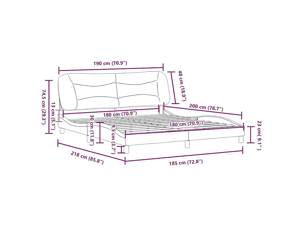 Cadre de lit sans matelas Hvar noir 180x200 cm tissu