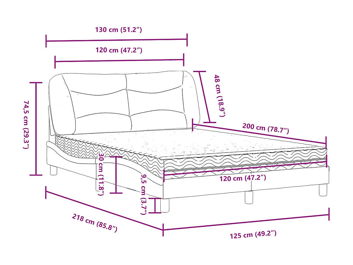 Lit avec matelas Hvar taupe 120x200 cm tissu