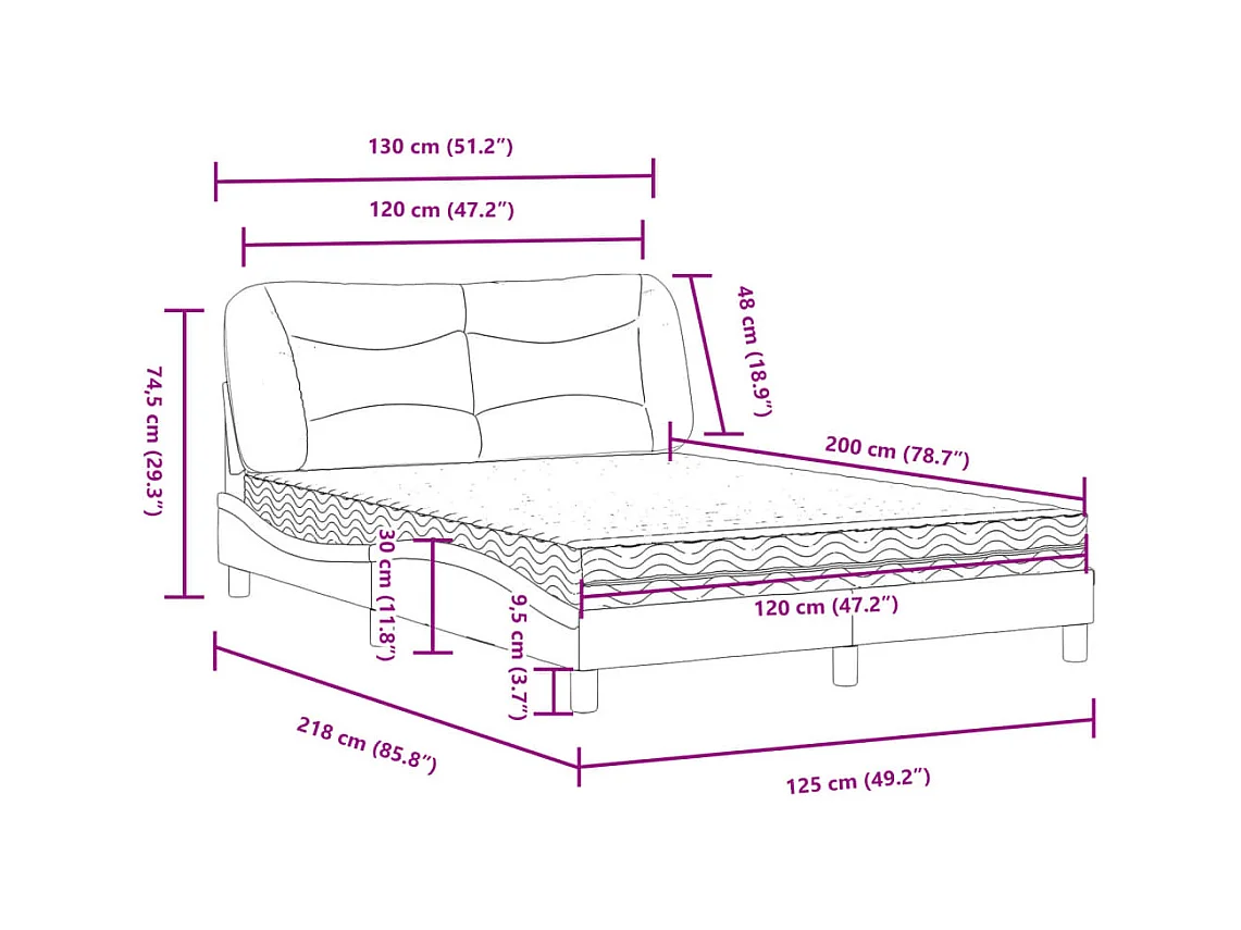 Lit avec matelas taupe 120x200 cm tissu