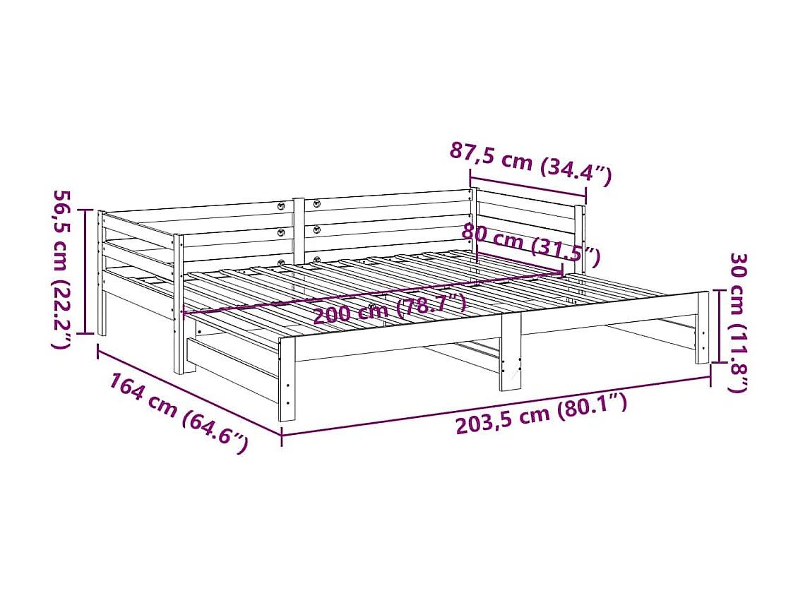 Lit de jour et lit gigogne sans matelas 80x200 cm bois massif