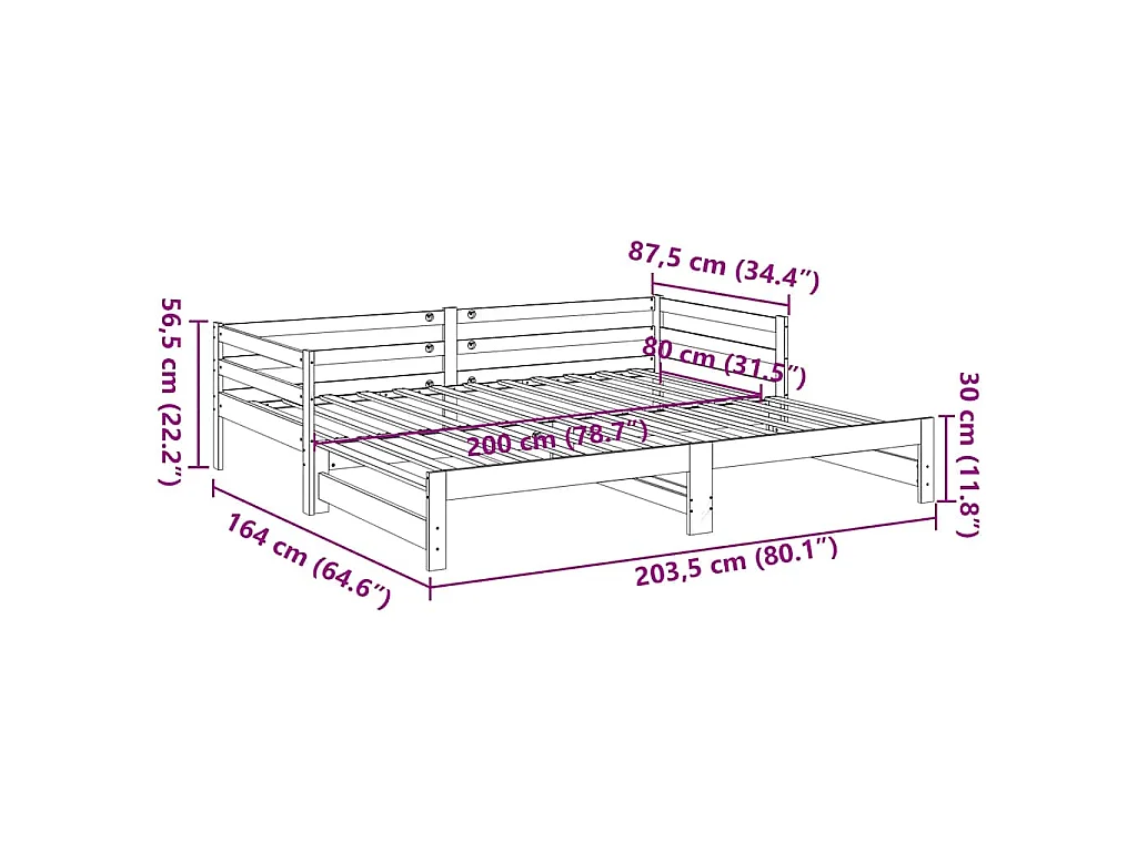Lit de jour et lit gigogne sans matelas 80x200 cm bois massif