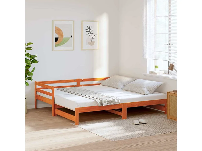 Divano con Letto Estraibile Marrone Cera 80x200cm Massello Pino