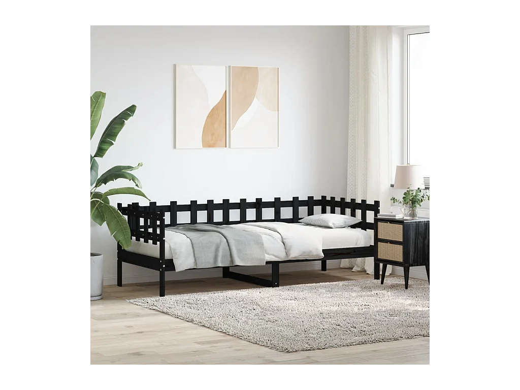 Lit de jour sans matelas noir 90x200 cm bois de pin massif