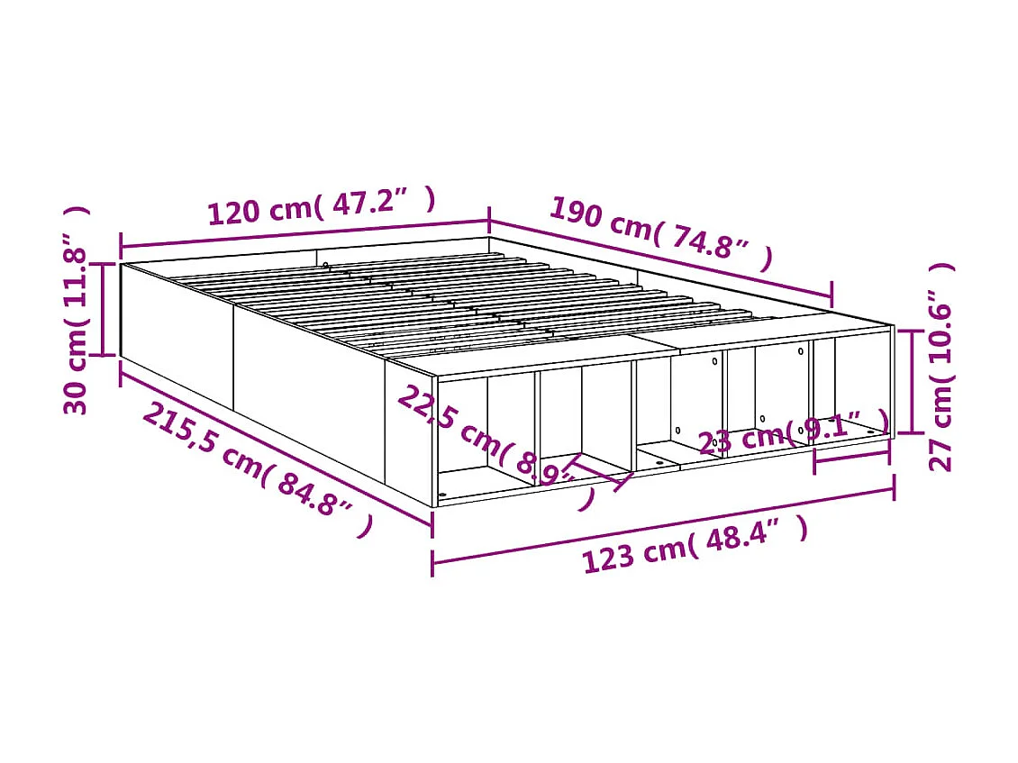 Cadre de lit sans matelas chêne sonoma 120x190 cm