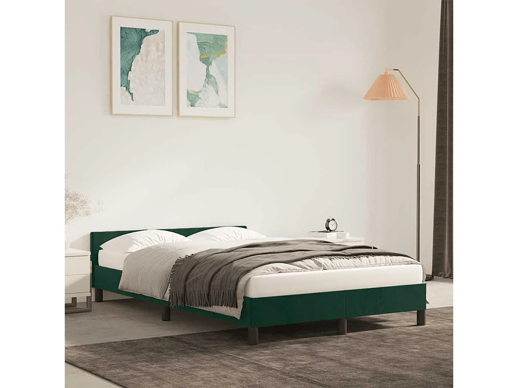 Cadre de lit sans matelas vert foncé 120x190 cm velours