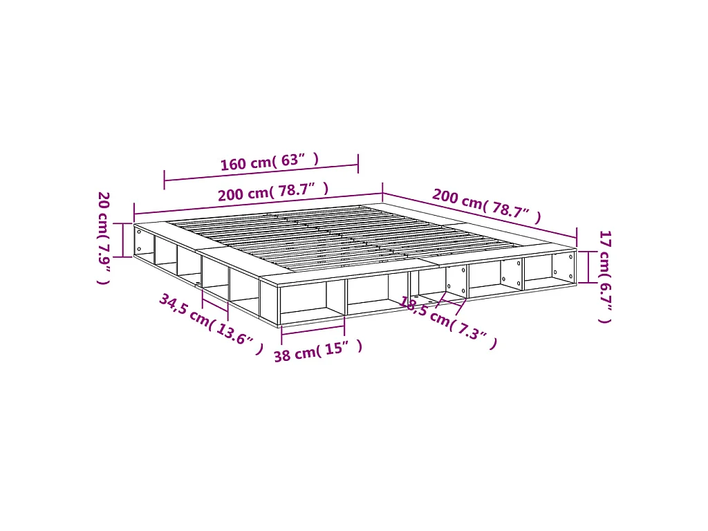 Cadre de lit sans matelas chêne sonoma 200x200 cm