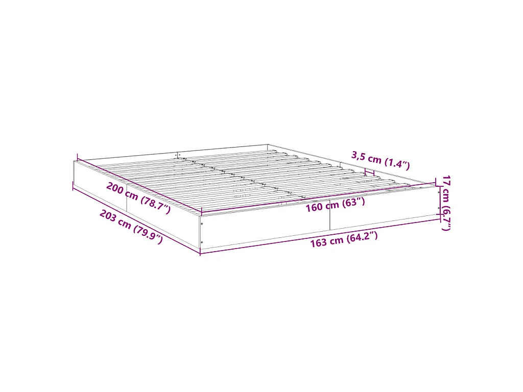 Bedframe zonder matras 160x200 cm spaanplaat grijs Sonoma