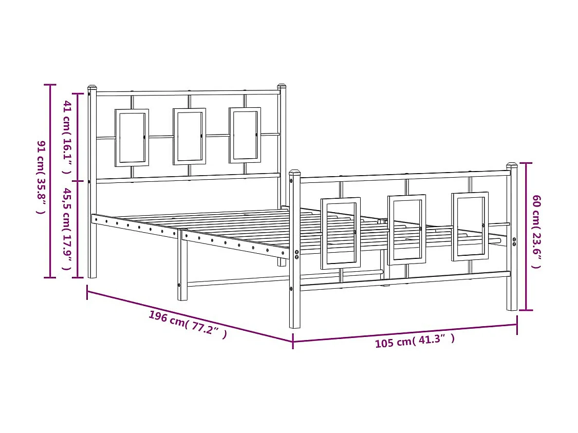 Bedframe met hoofd- en voeteneinde metaal zwart 100x190 cm