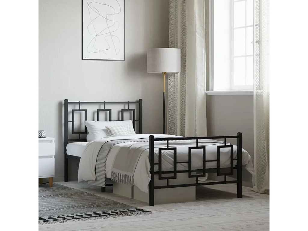 Bedframe met hoofd- en voeteneinde metaal zwart 100x190 cm