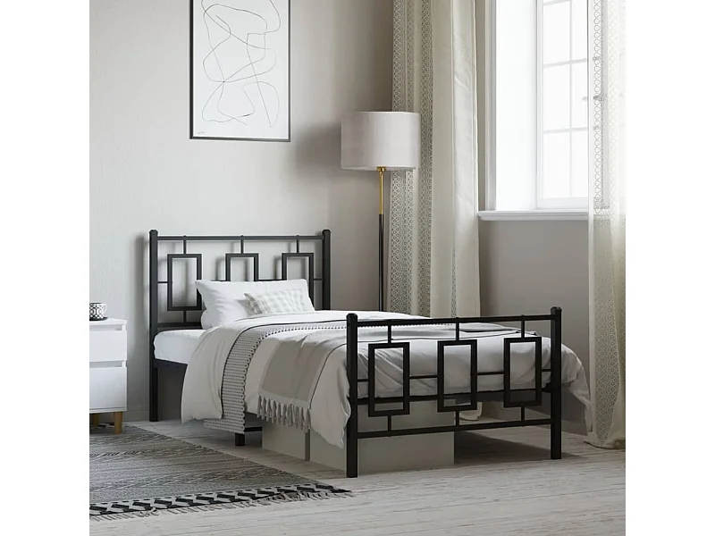 Bedframe met hoofd- en voeteneinde metaal zwart 100x190 cm