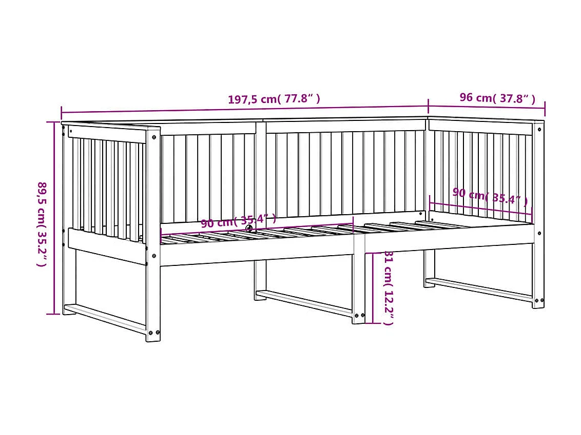 Slaapbank zonder matras 90x190 cm massief grenenhout wit