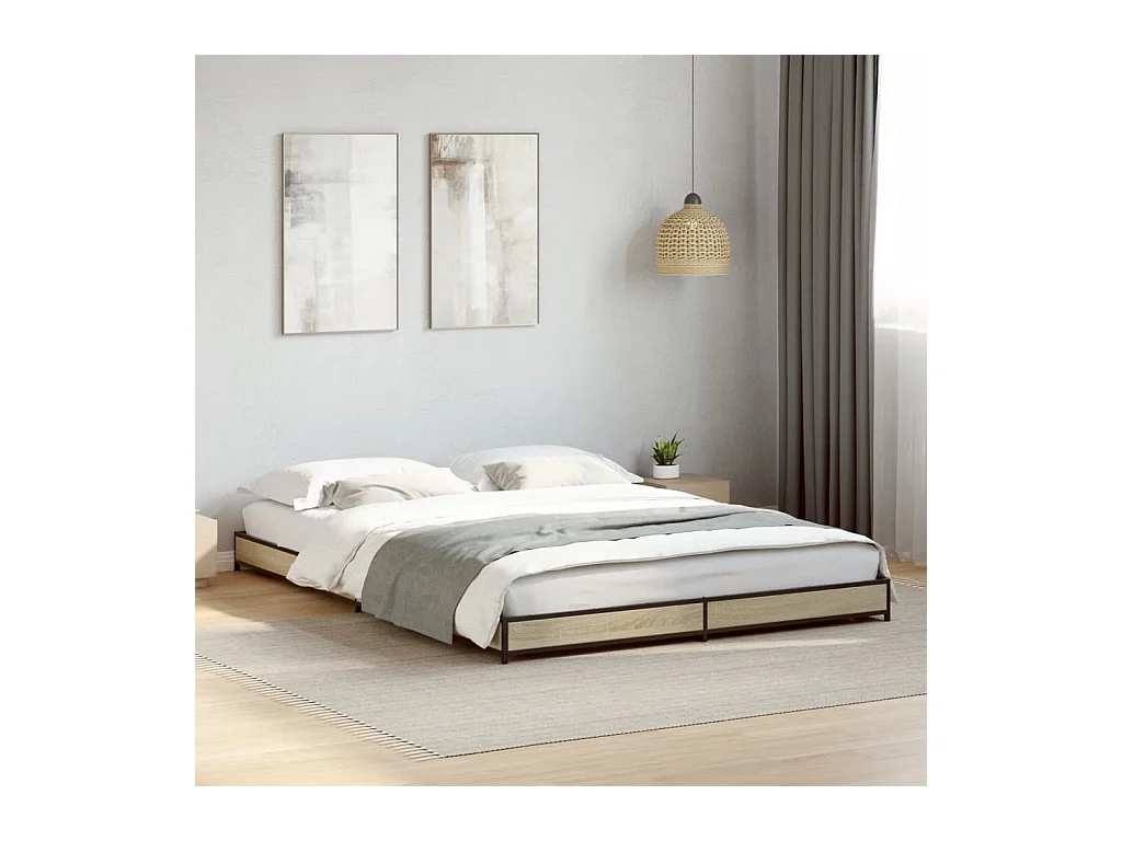 Bedframe bewerkt hout metaal sonoma eikenkleurig 120x190 cm