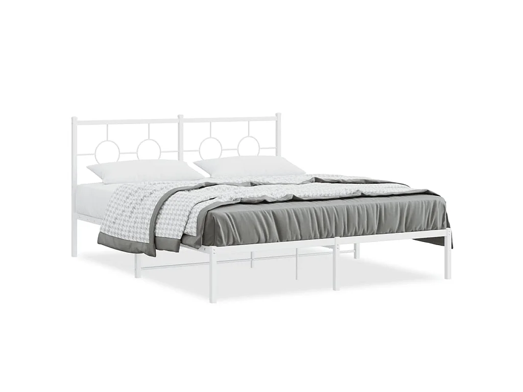 Cadre de lit métal sans matelas et tête de lit blanc 160x200 cm