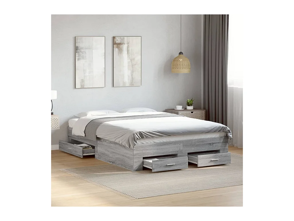 Cadre de lit avec tiroirs sans matelas sonoma gris 120x190 cm