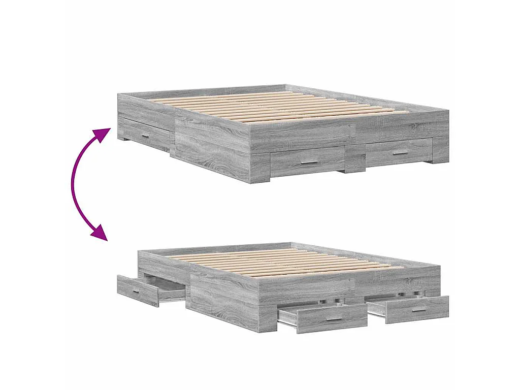 Cadre de lit avec tiroirs sans matelas sonoma gris 120x190 cm
