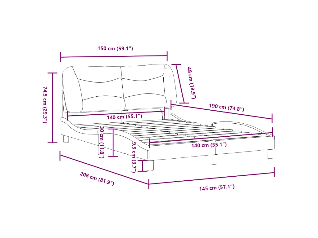 Bedframe met LED zonder matras "Hvar" 140x190 cm stof zwart