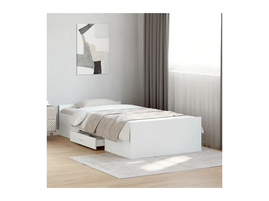 Cadre de lit avec tiroirs sans matelas blanc 75x190 cm
