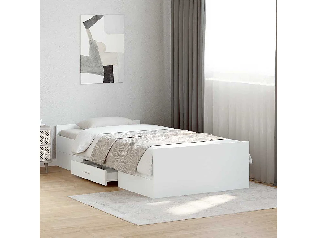 Cadre de lit avec tiroirs sans matelas blanc 75x190 cm
