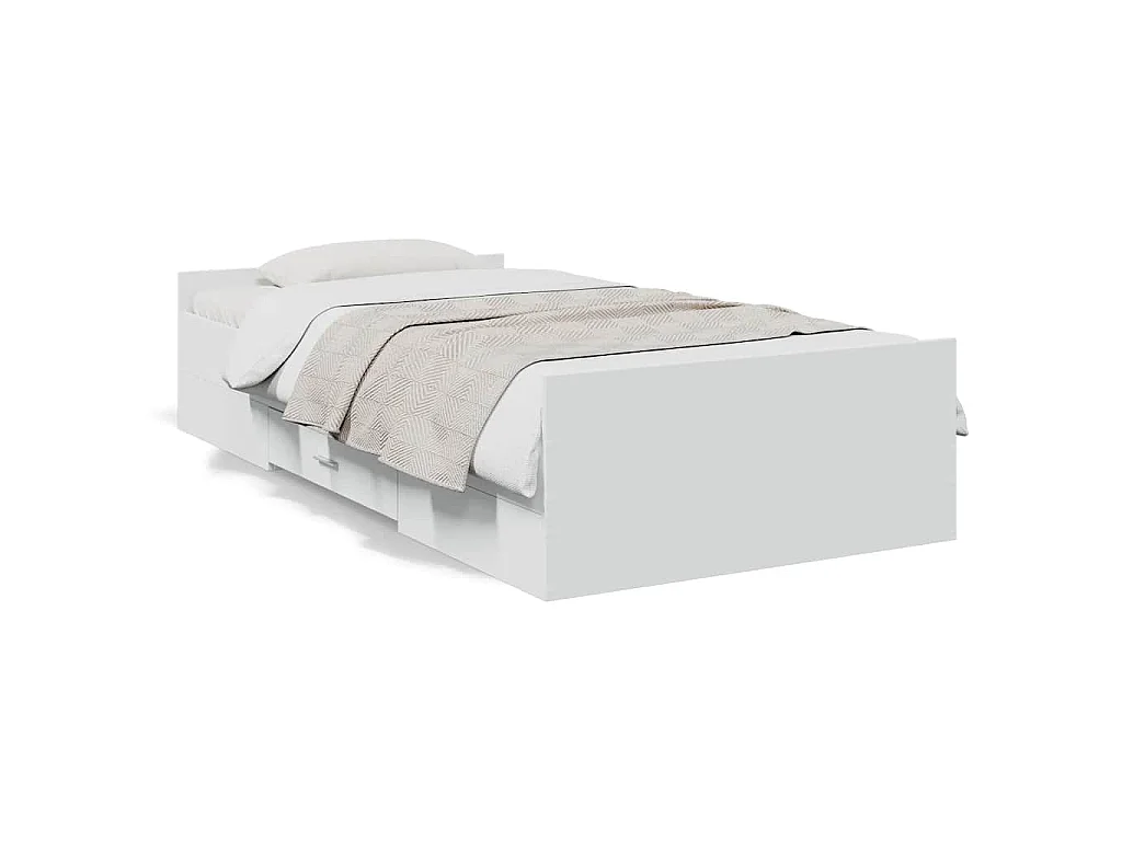 Cadre de lit avec tiroirs sans matelas blanc 75x190 cm