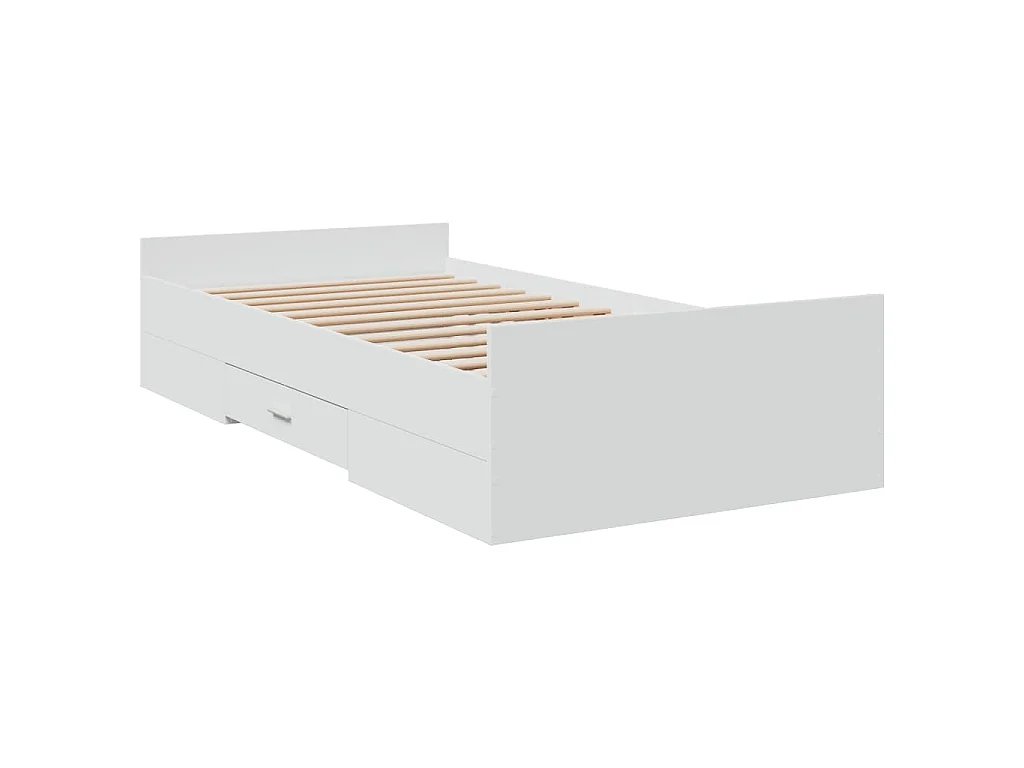 Cadre de lit avec tiroirs sans matelas blanc 75x190 cm