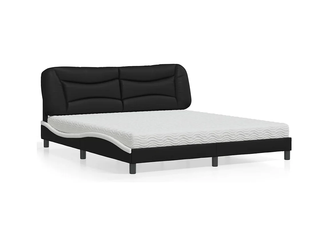 Lit avec matelas noir et blanc 180x200 cm similicuir