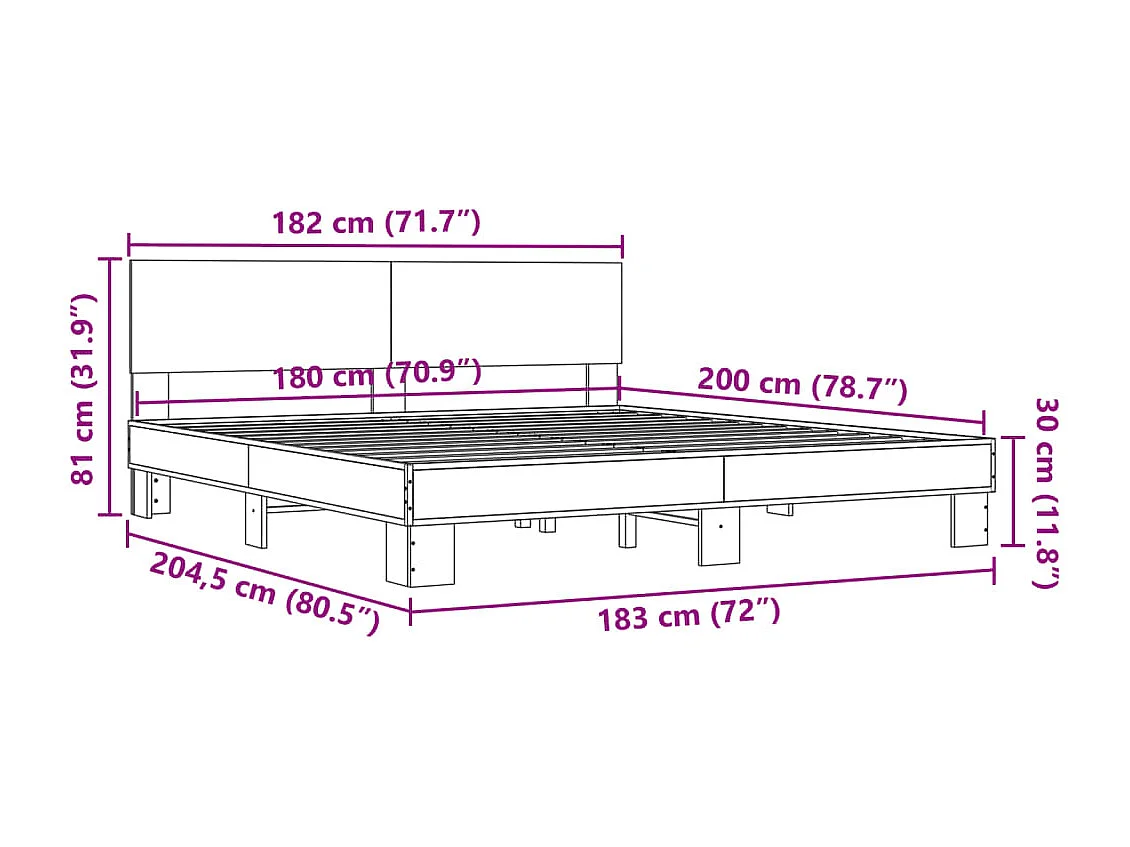 Estrutura de cama 180x200 cm derivados madeira/metal