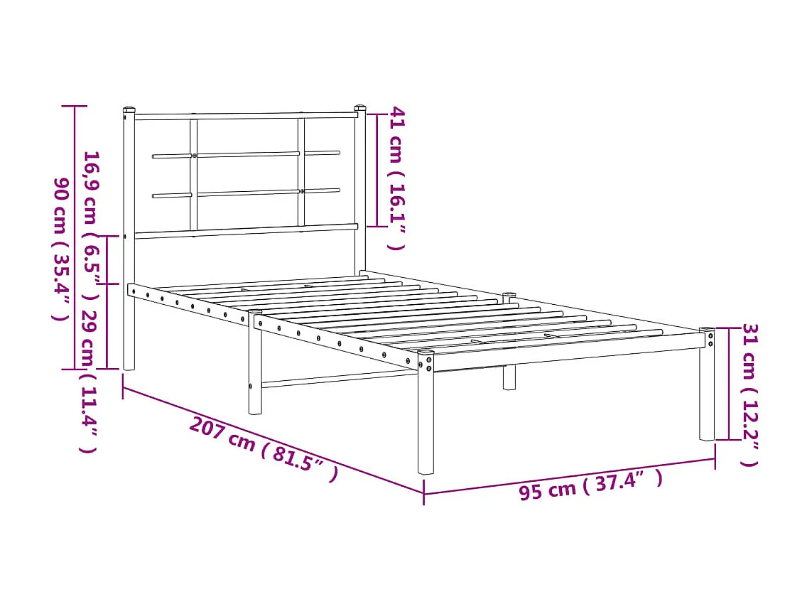 Bettgestell mit Kopfteil Metall Weiß 90x200 cm