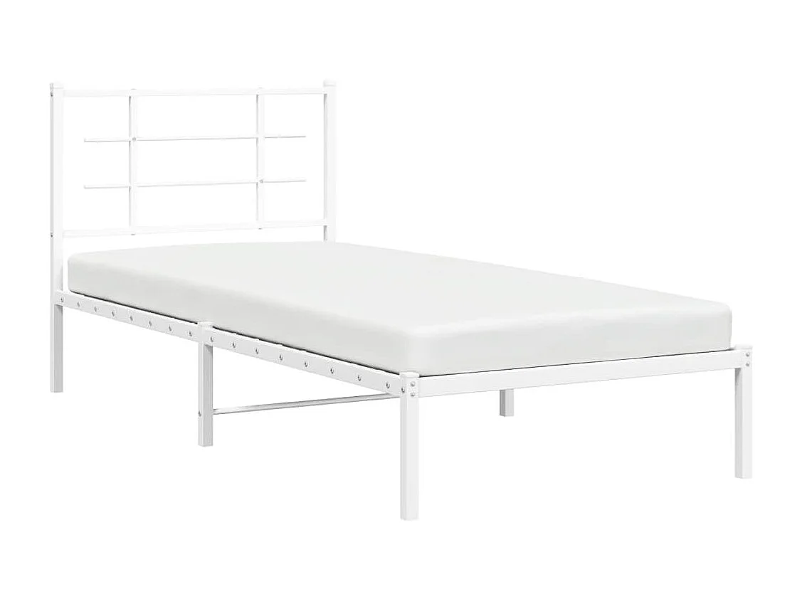 Cadre de lit métal sans matelas avec tête de lit blanc 90x200cm