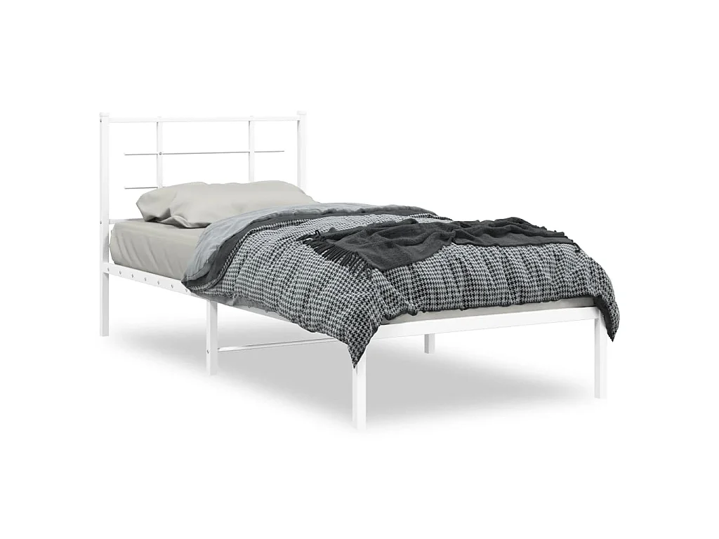 Cadre de lit métal sans matelas avec tête de lit blanc 90x200cm
