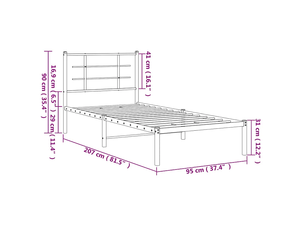 Cadre de lit métal sans matelas avec tête de lit blanc 90x200cm